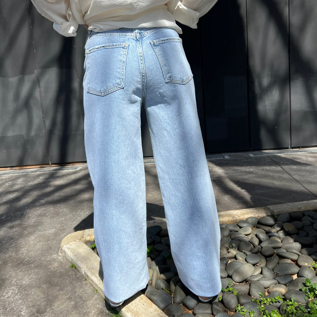 High-waist light wash jeans