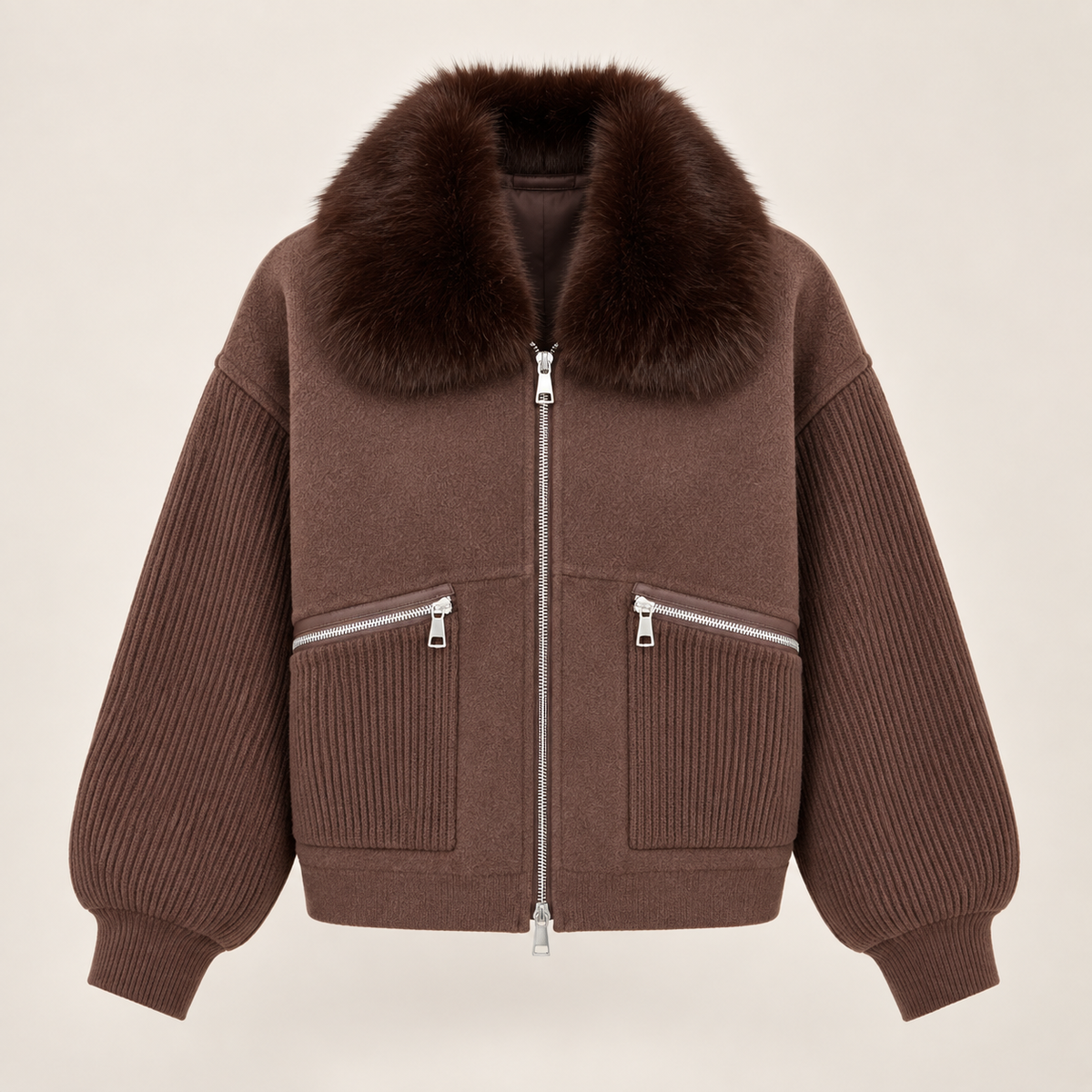 Faux Fur Collar Knit Jacket
