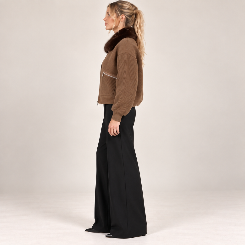 Faux Fur Collar Knit Jacket