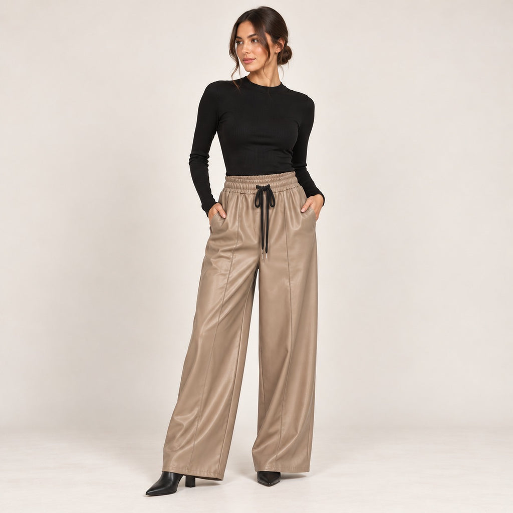 Faux Leather Wide-Leg Pants