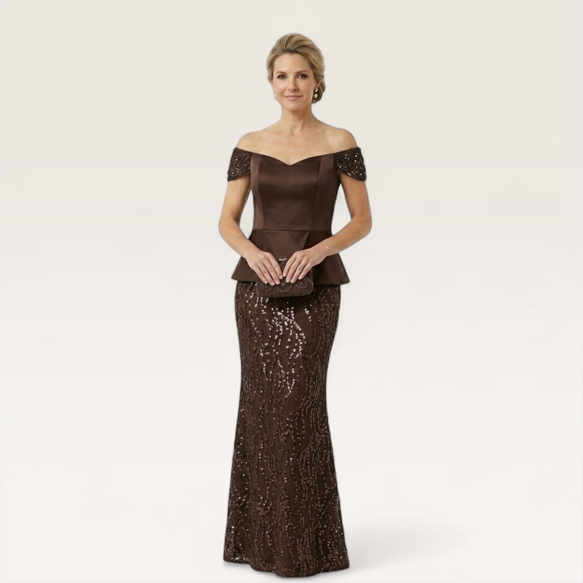 Elegant Off-Shoulder Peplum Lace Gown