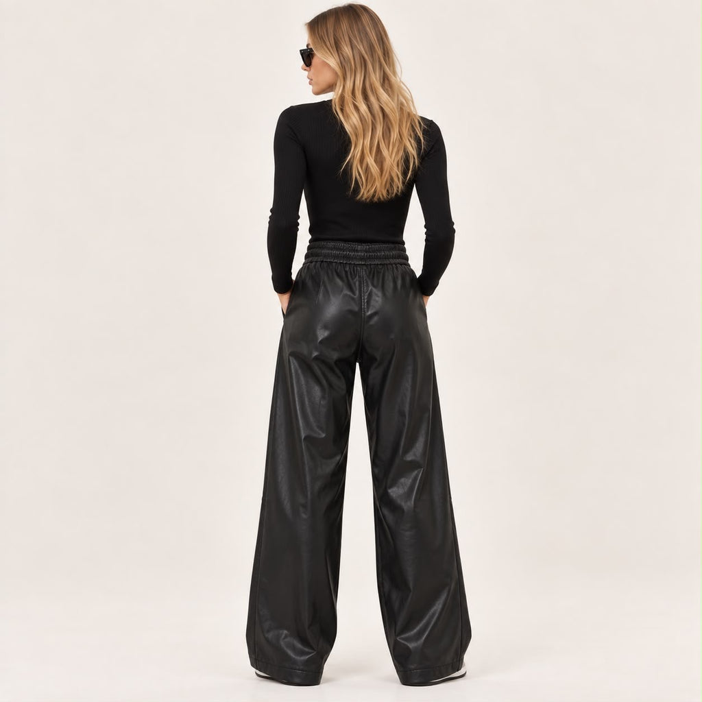 Faux Leather Wide-Leg Pants