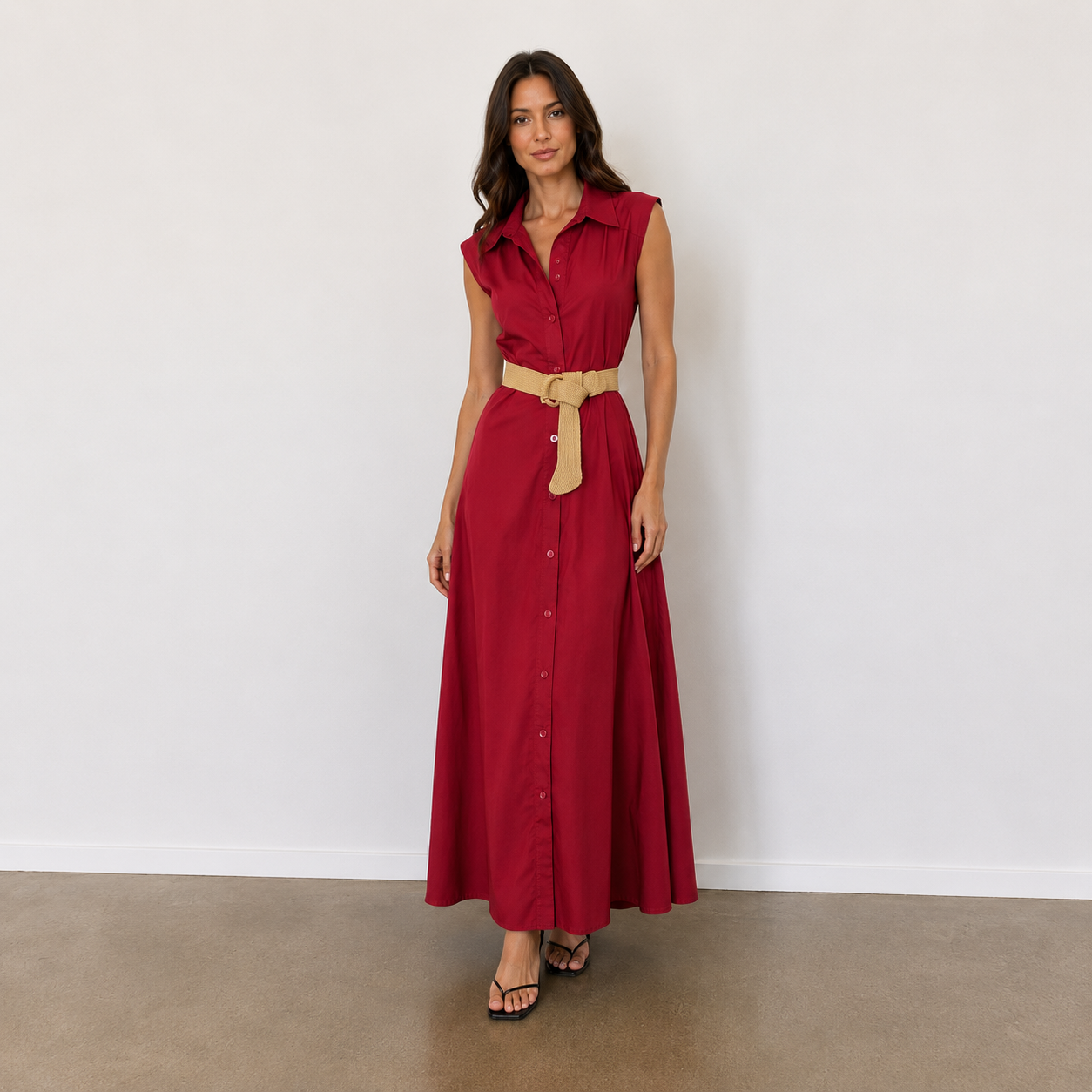 Belted Maxi Shirt Dress
