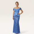 Elegant Off-Shoulder Peplum Lace Gown