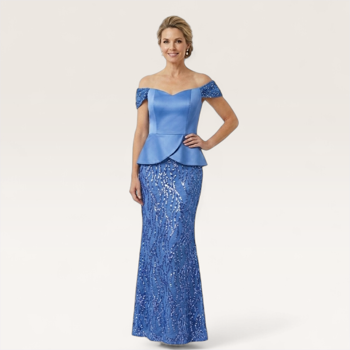 Elegant Off-Shoulder Peplum Lace Gown
