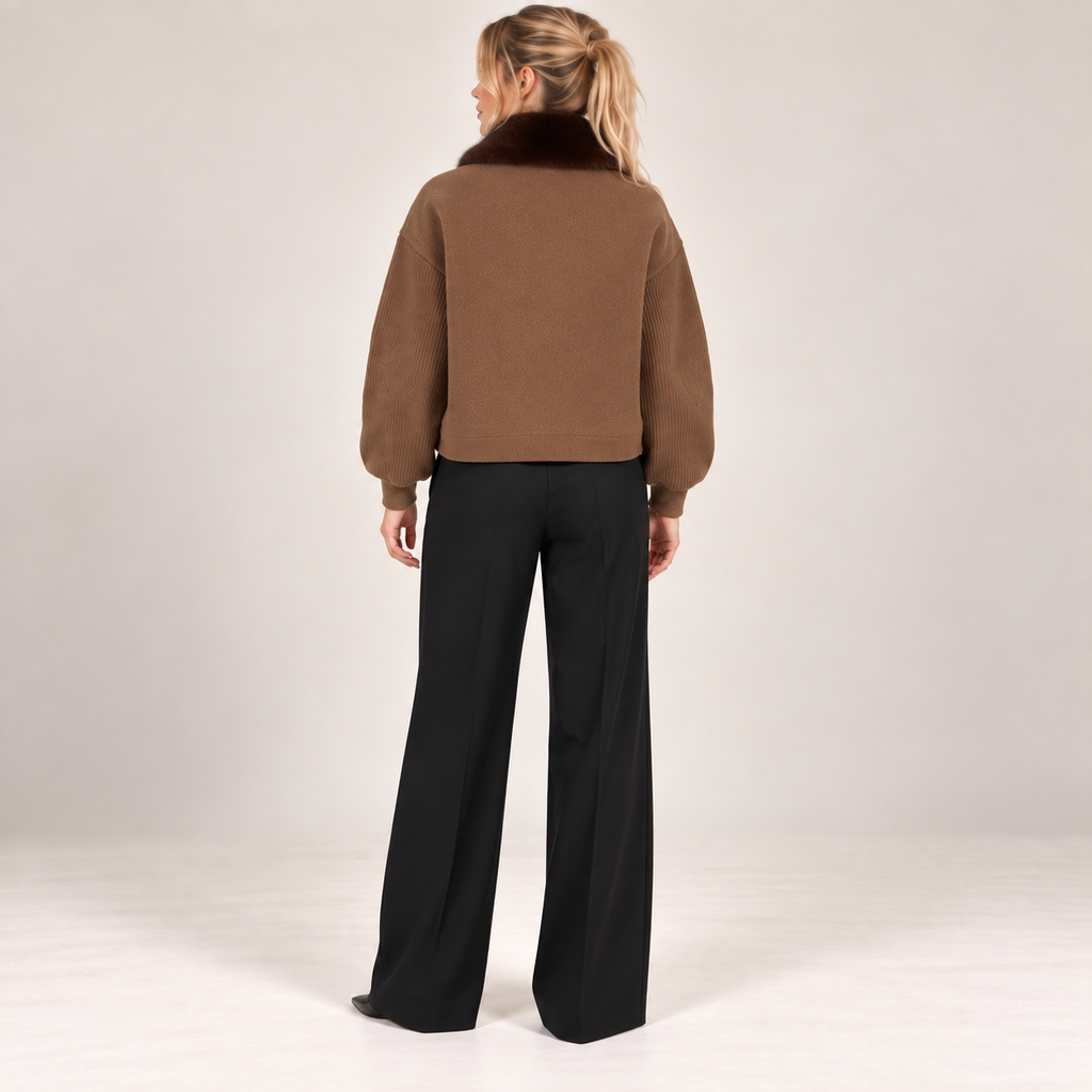 Faux Fur Collar Knit Jacket