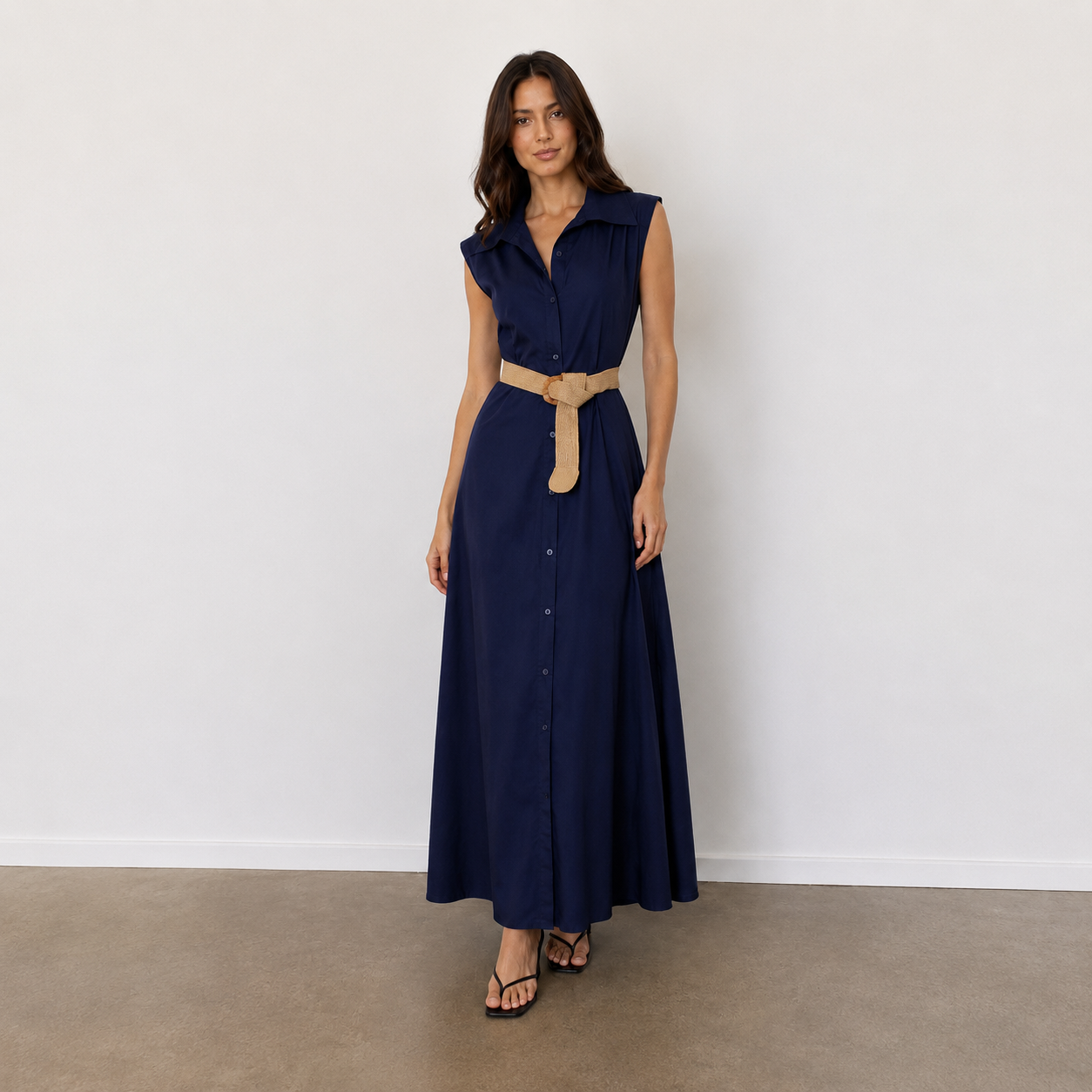 Belted Maxi Shirt Dress