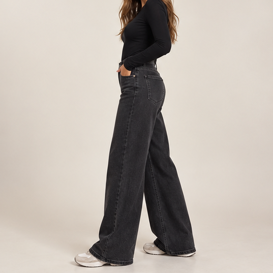 Black Stretchy Wide-Leg Jeans