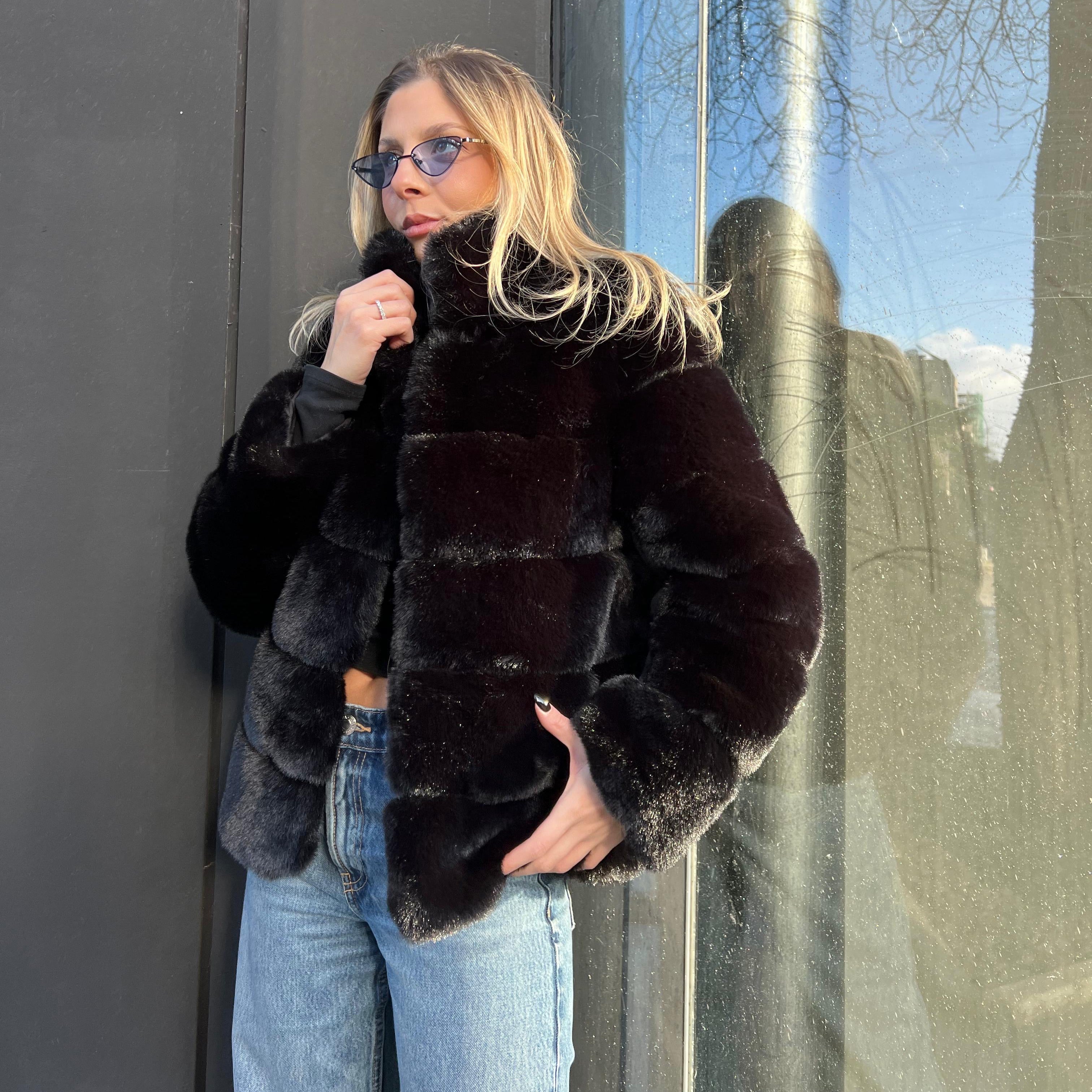 Faux fur classic jacket with collar