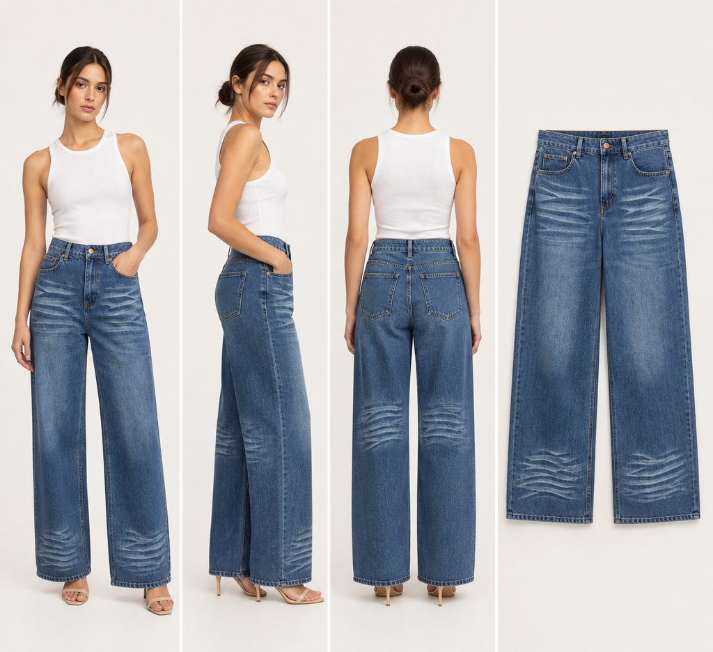 Faded Blue Wide-Leg Jeans