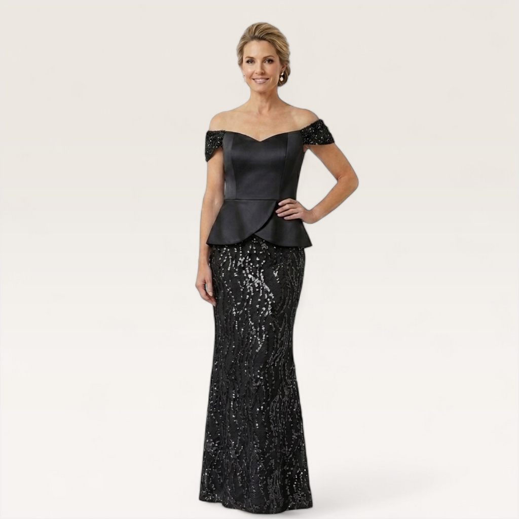 Elegant Off-Shoulder Peplum Lace Gown