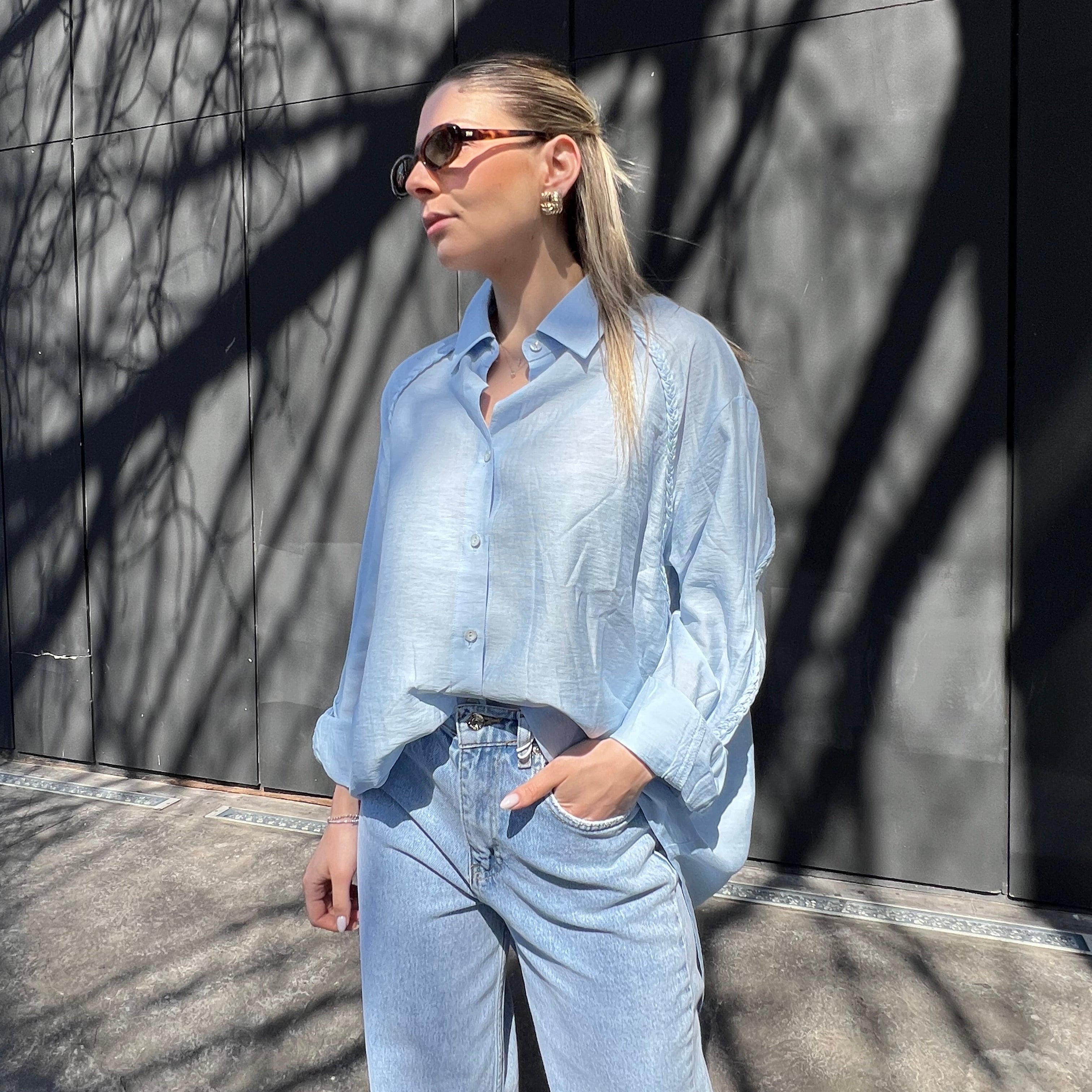 Braided shoulder oversized shirt