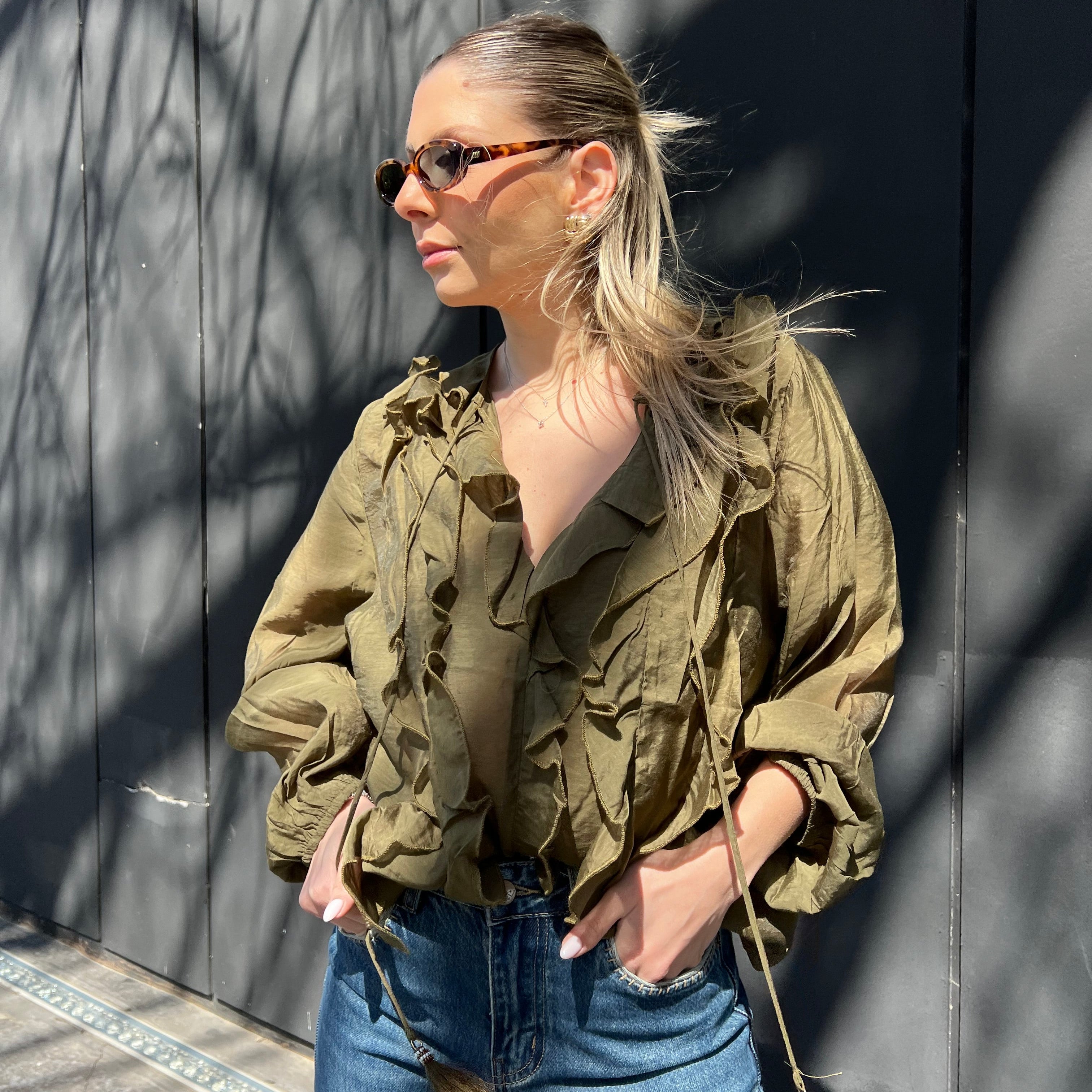 Ruffle drawstring blouse