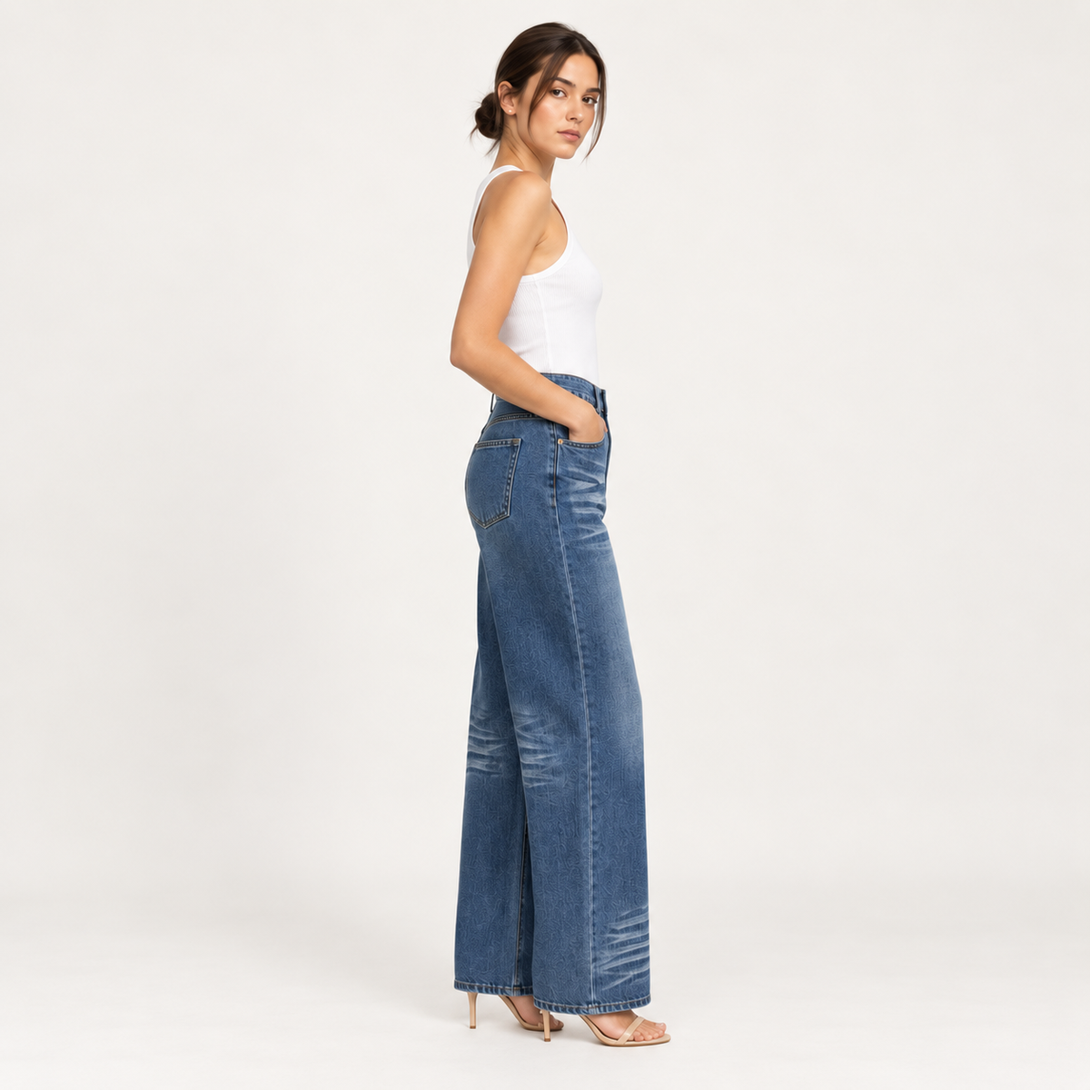 Faded Blue Wide-Leg Jeans