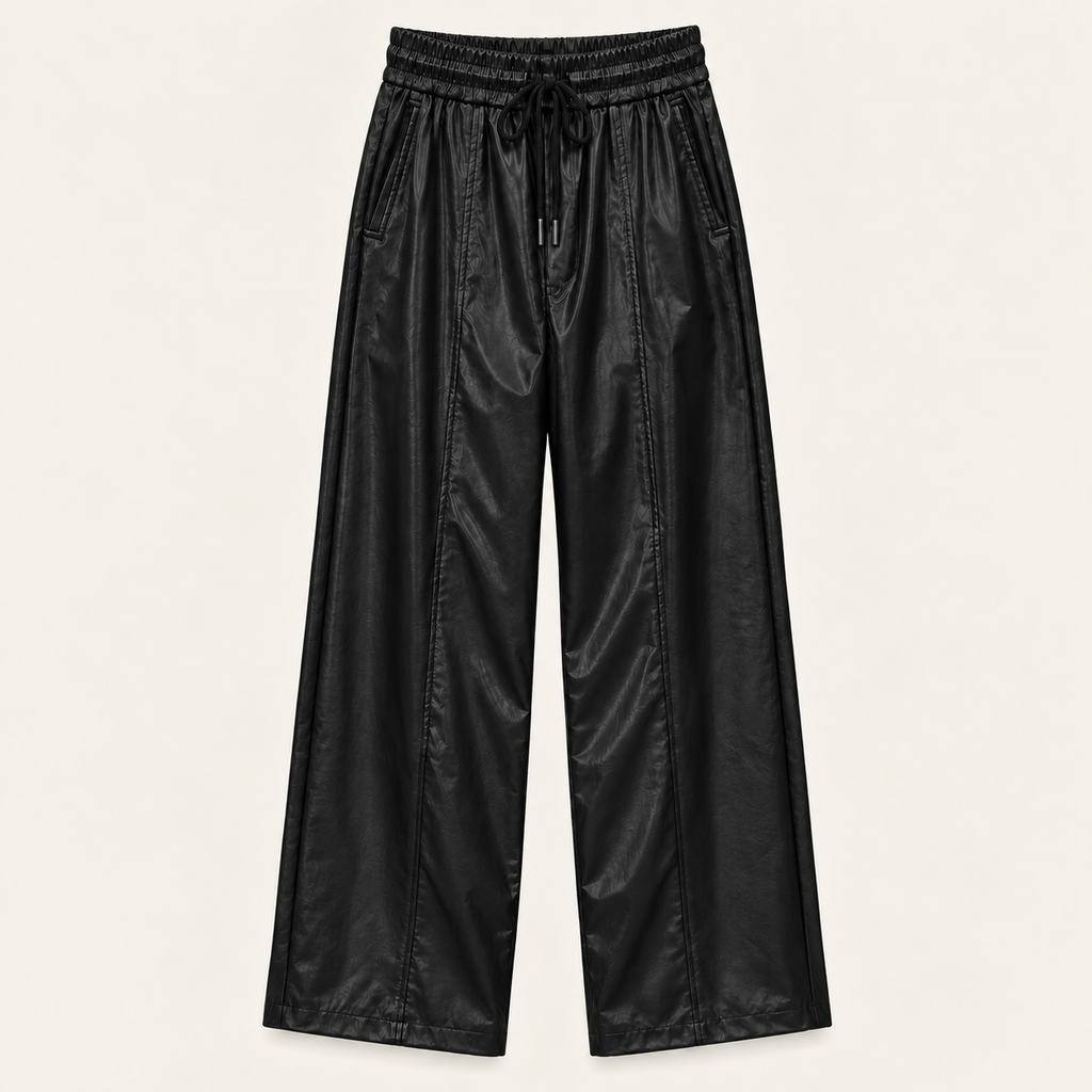 Seamed Faux Leather Drawstring Pants