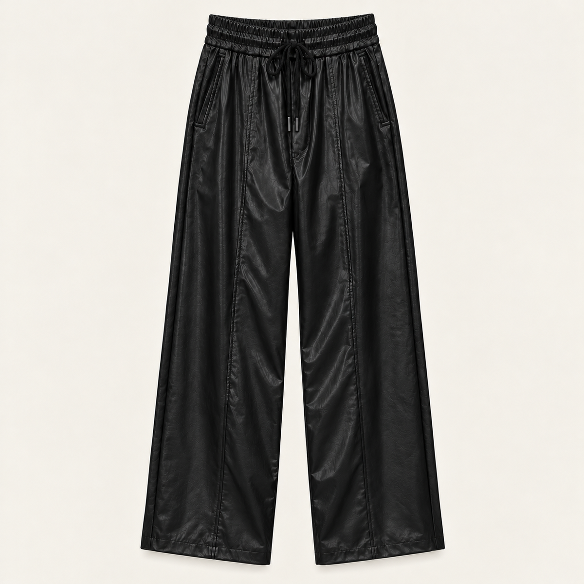 Seamed Faux Leather Drawstring Pants