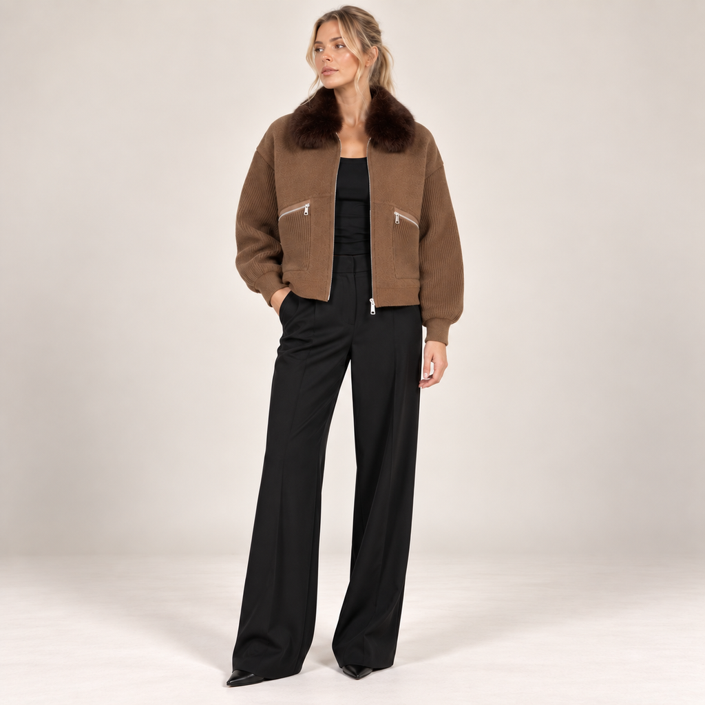 Faux Fur Collar Knit Jacket