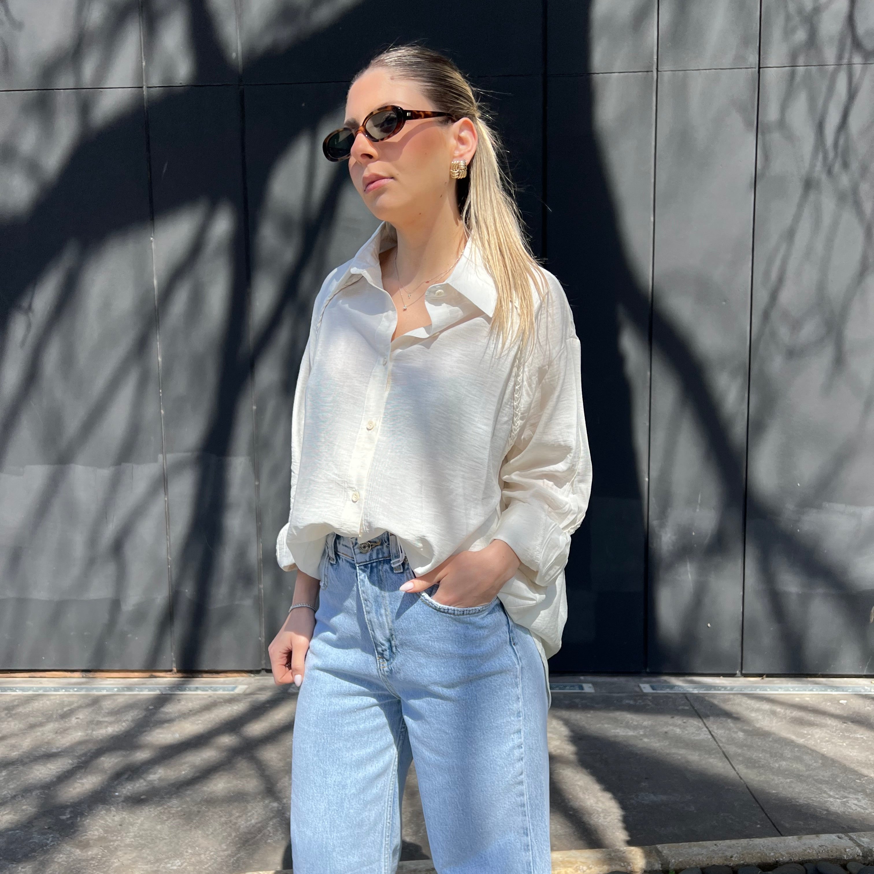 Braided shoulder oversized shirt