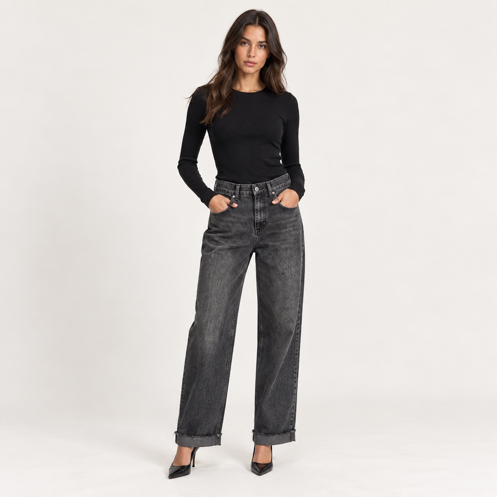 Washed Black Wide-Leg Jeans