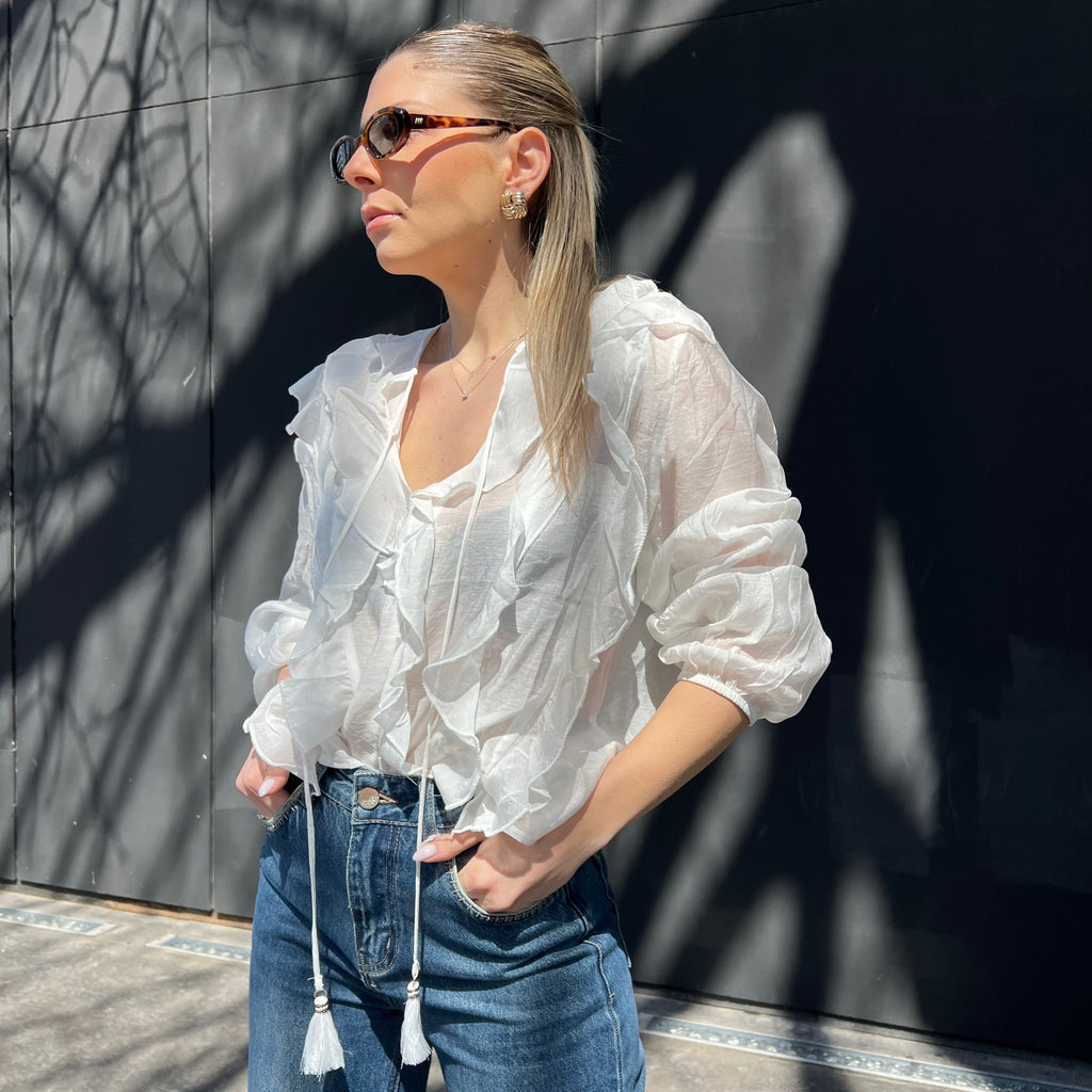 Ruffle drawstring blouse