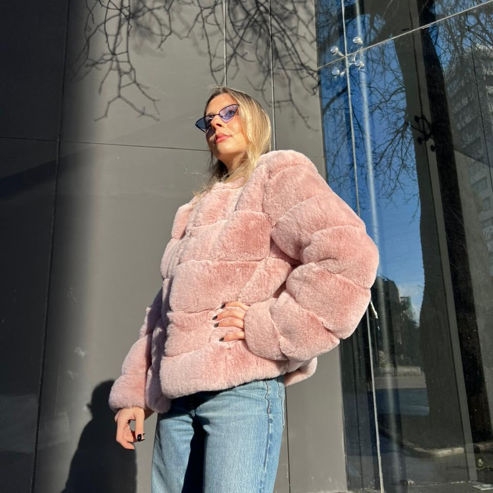 Faux fur classic jacket with collar