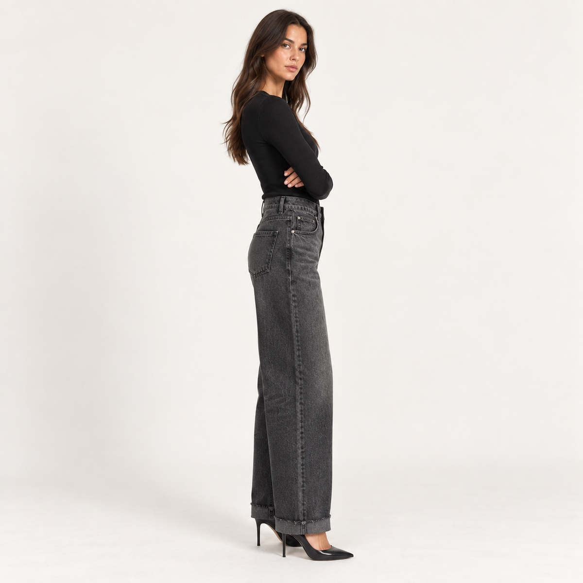 Washed Black Wide-Leg Jeans