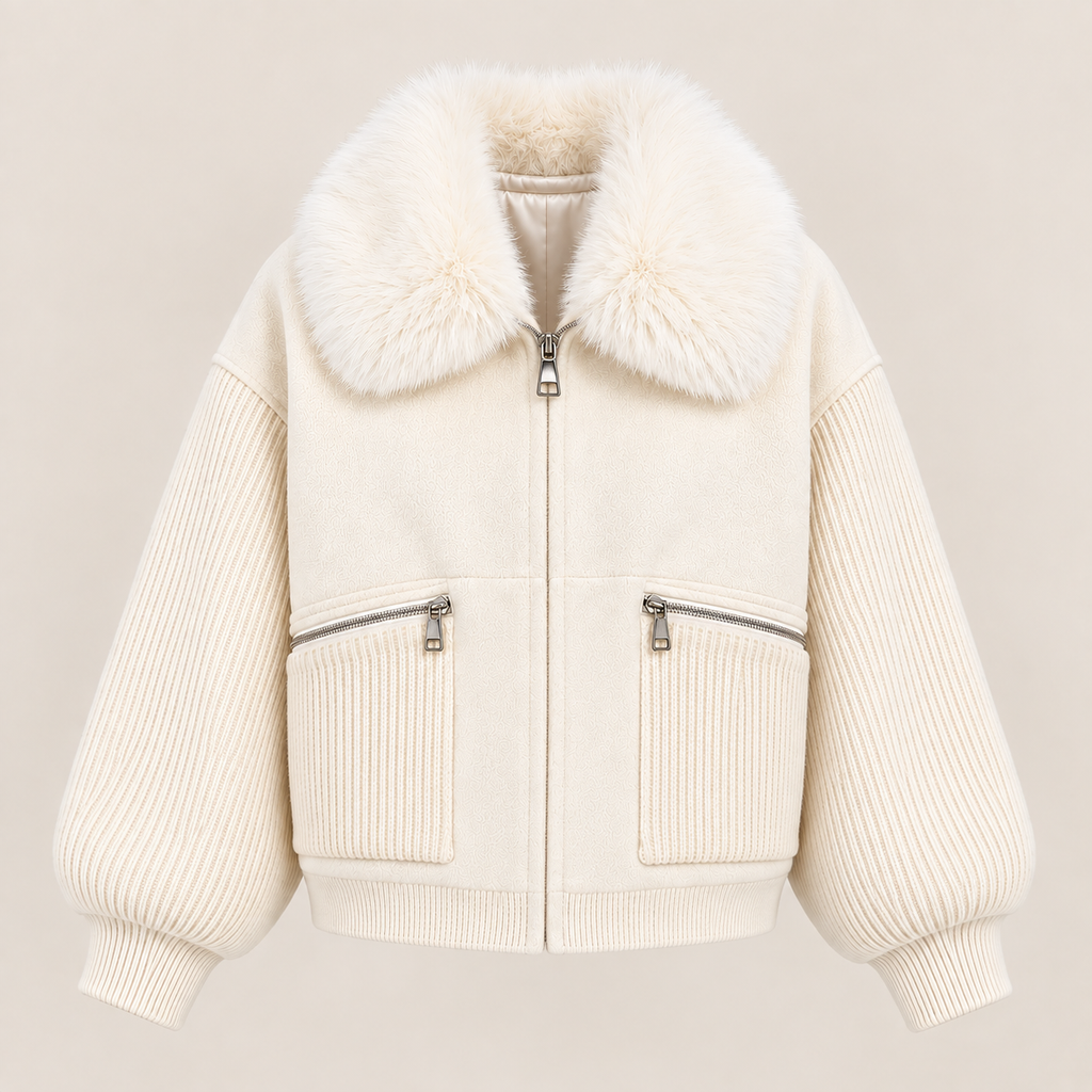 Faux Fur Collar Knit Jacket