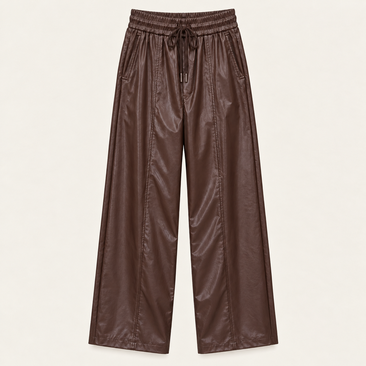 Seamed Faux Leather Drawstring Pants
