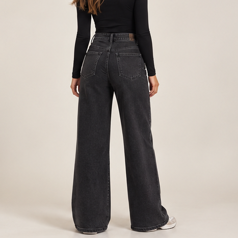 Black Stretchy Wide-Leg Jeans