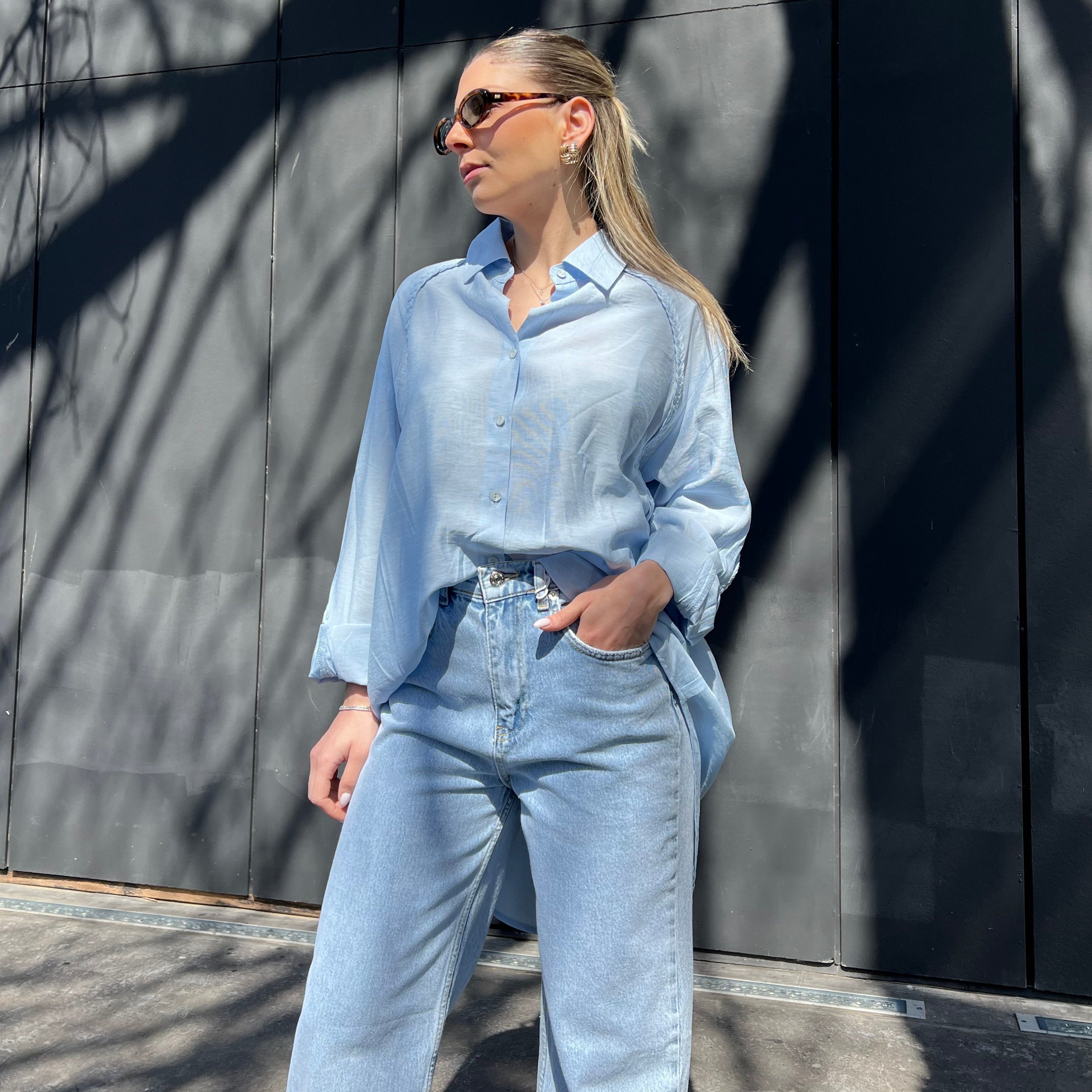 Braided shoulder oversized shirt
