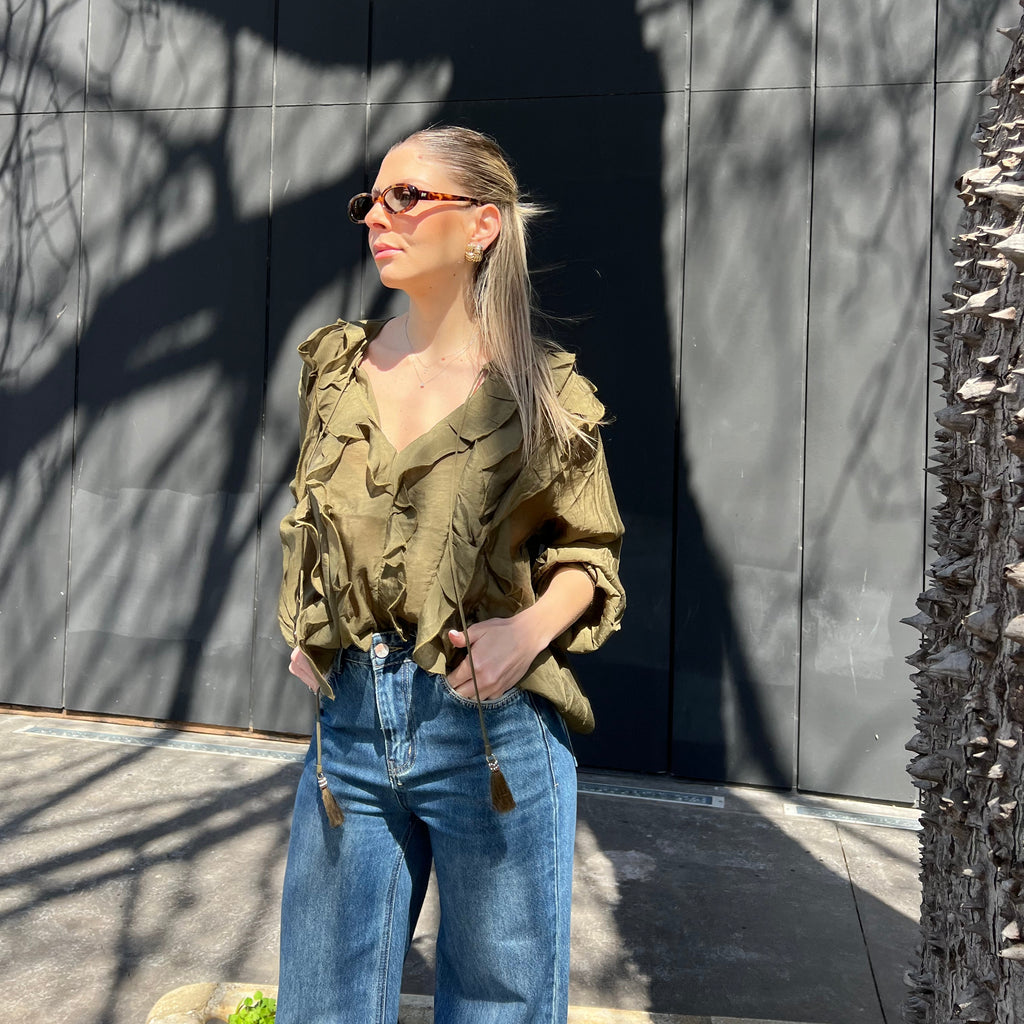 Ruffle drawstring blouse