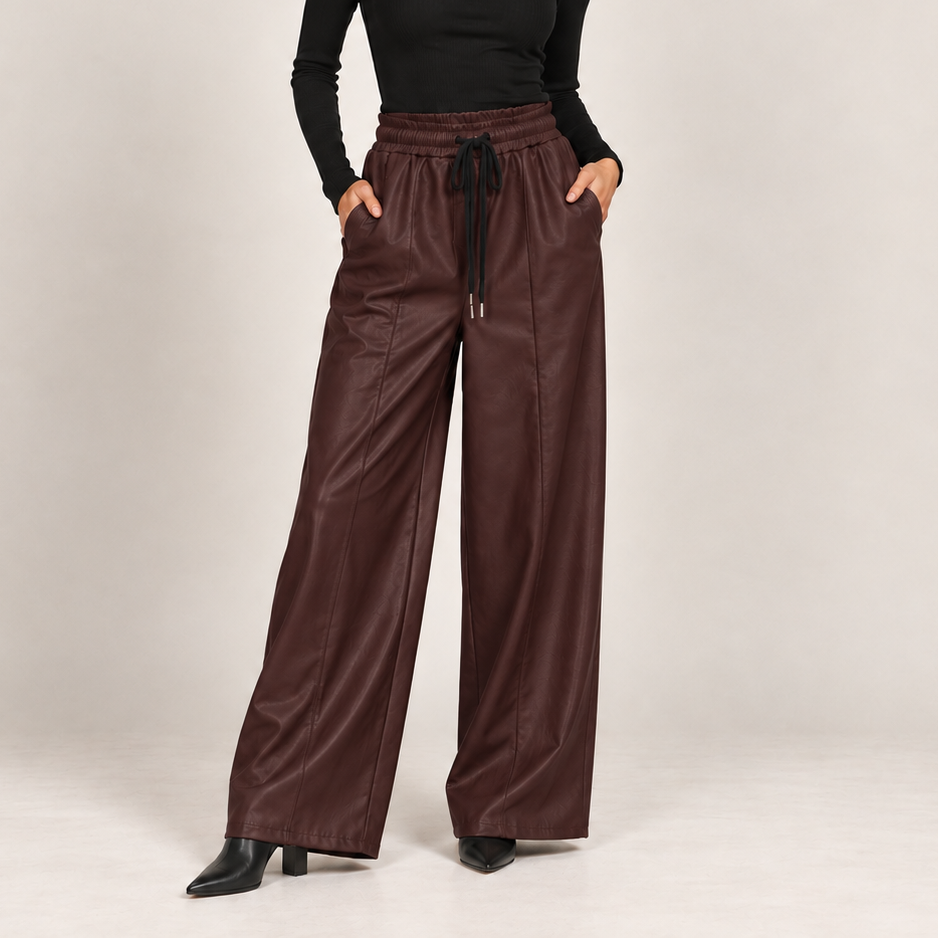 Faux Leather Wide-Leg Pants