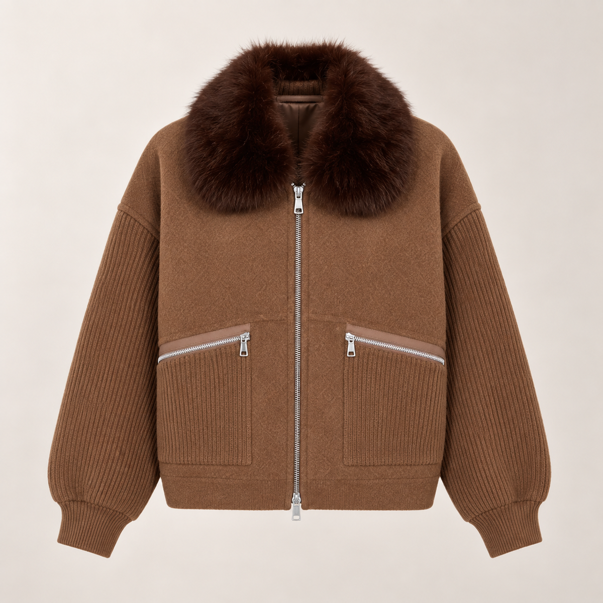 Faux Fur Collar Knit Jacket