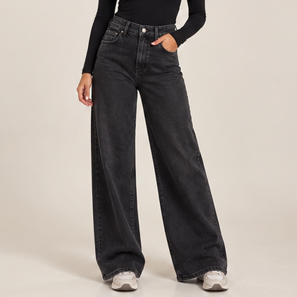 Black Stretchy Wide-Leg Jeans