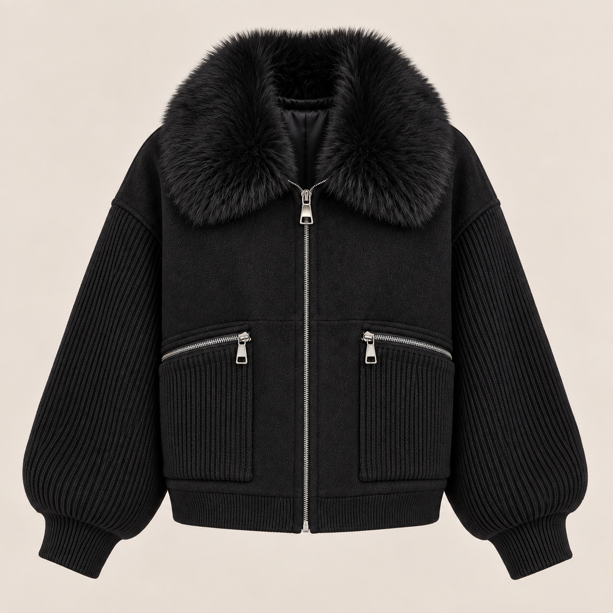 Faux Fur Collar Knit Jacket