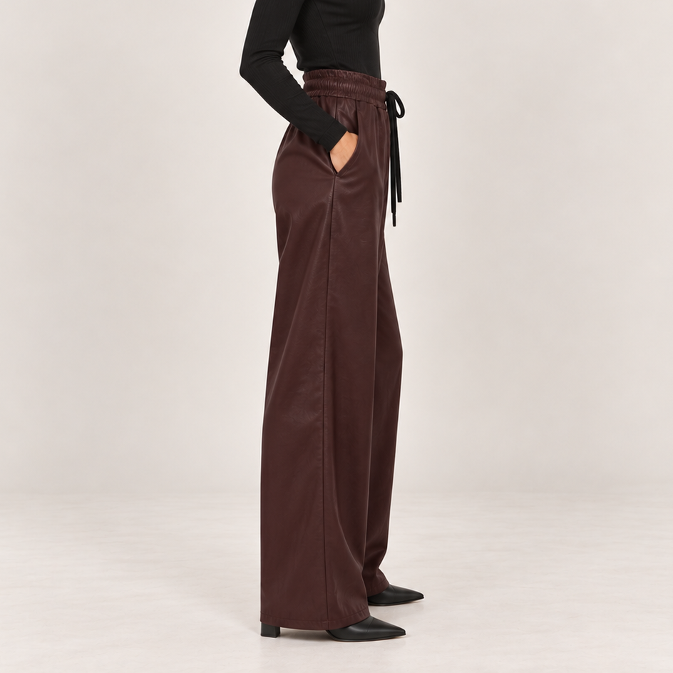 Faux Leather Wide-Leg Pants