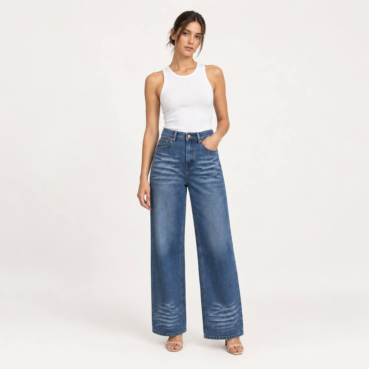 Faded Blue Wide-Leg Jeans