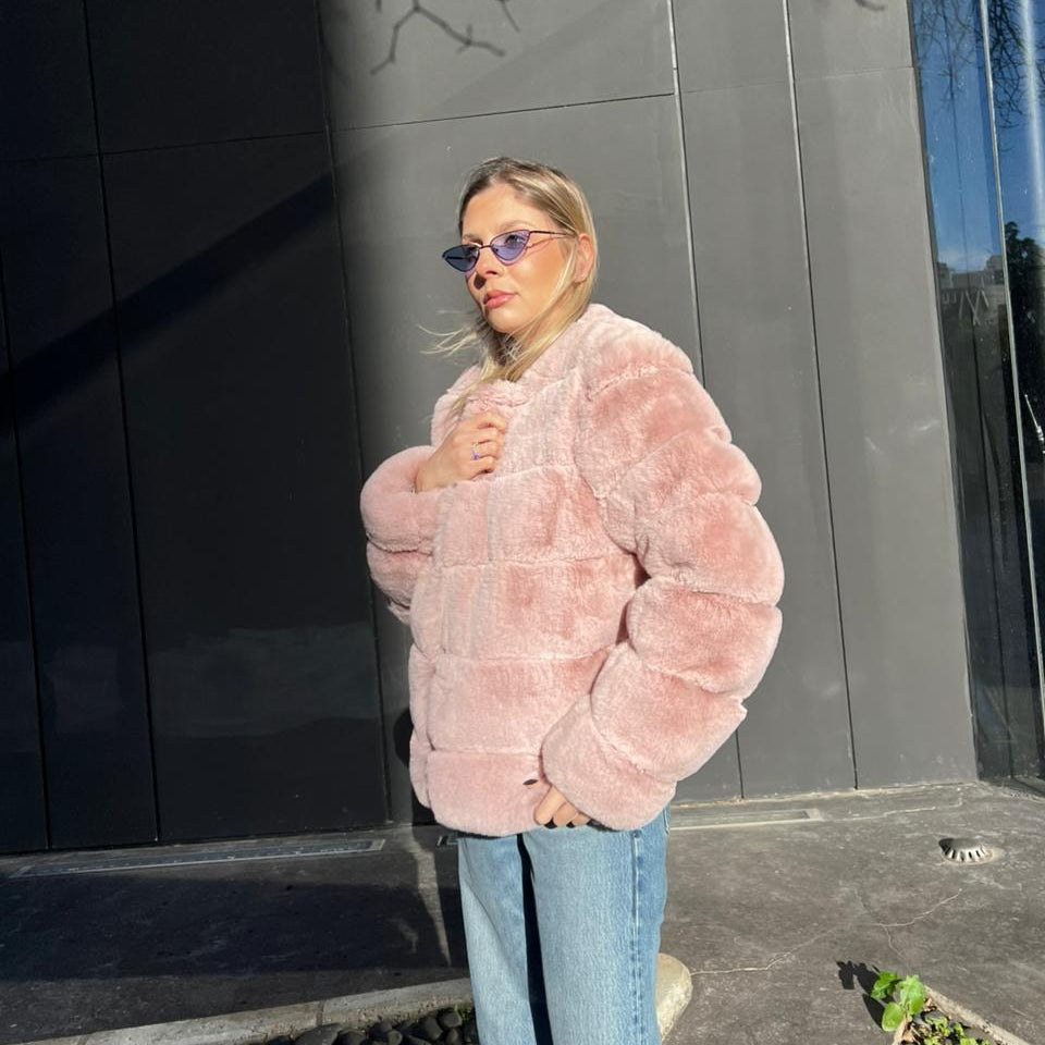 Faux fur classic jacket without collar