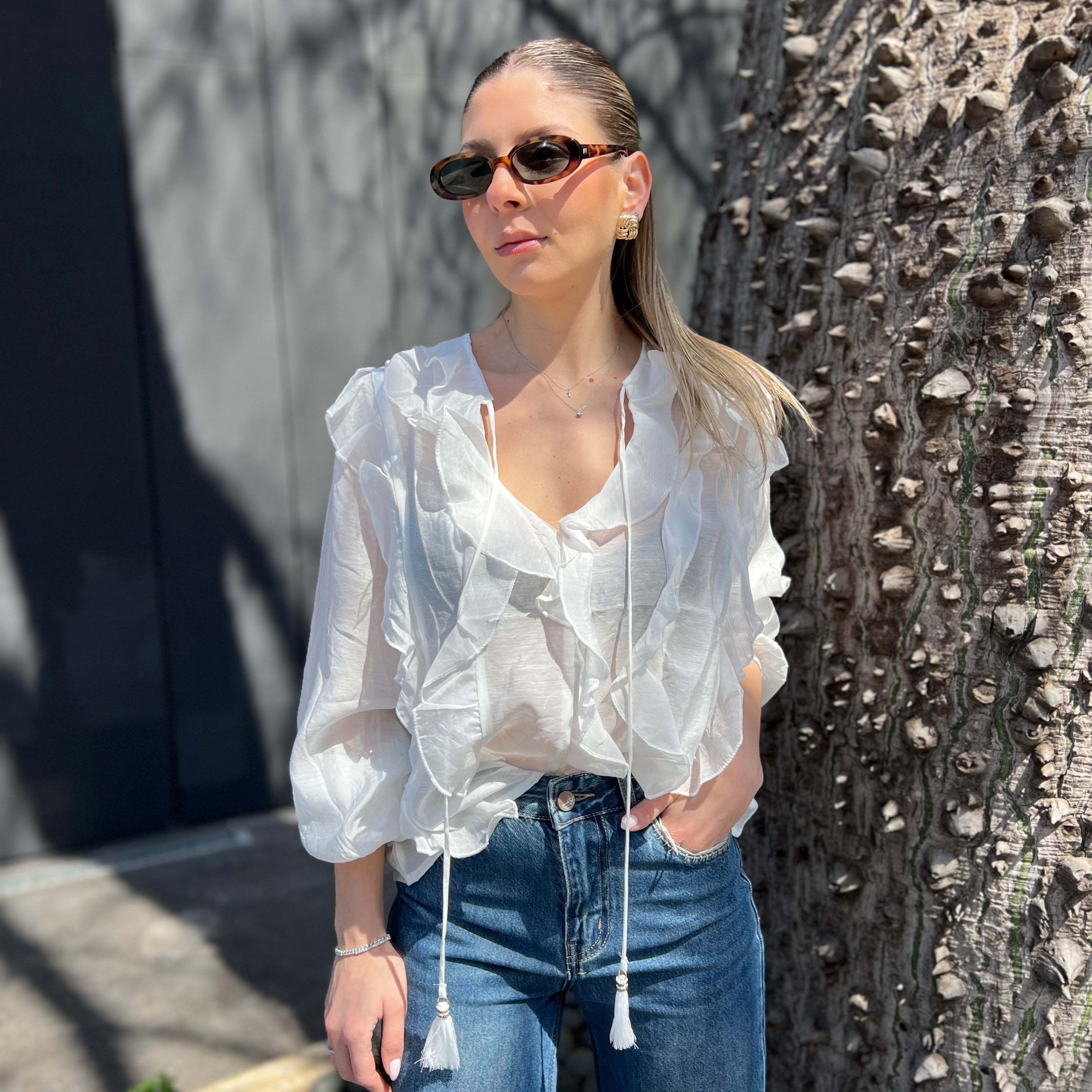 Ruffle drawstring blouse