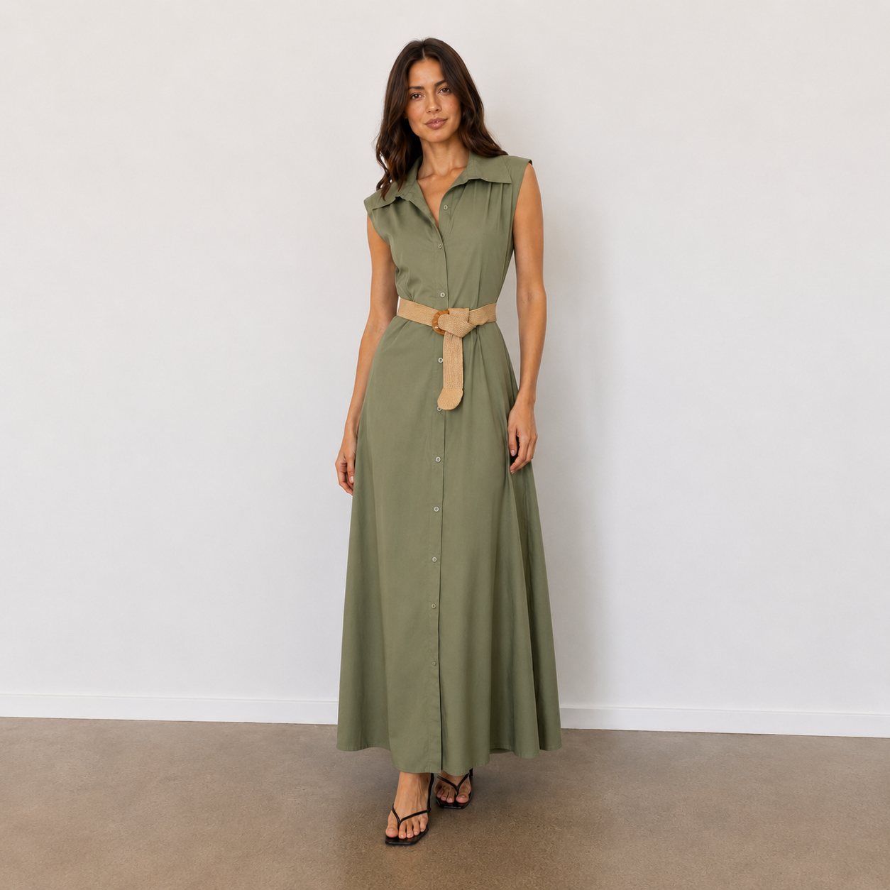 Belted Maxi Shirt Dress