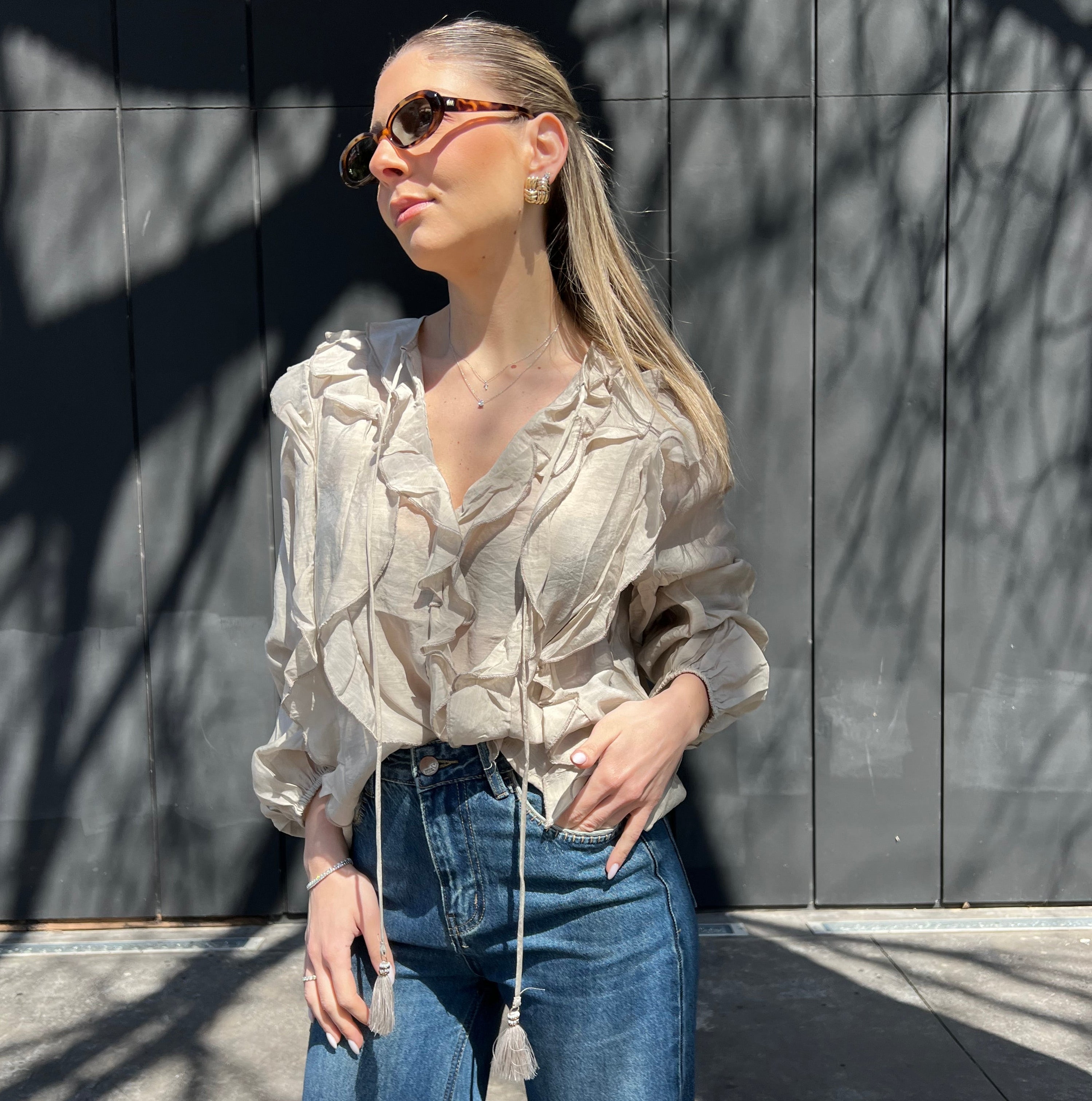 Ruffle drawstring blouse