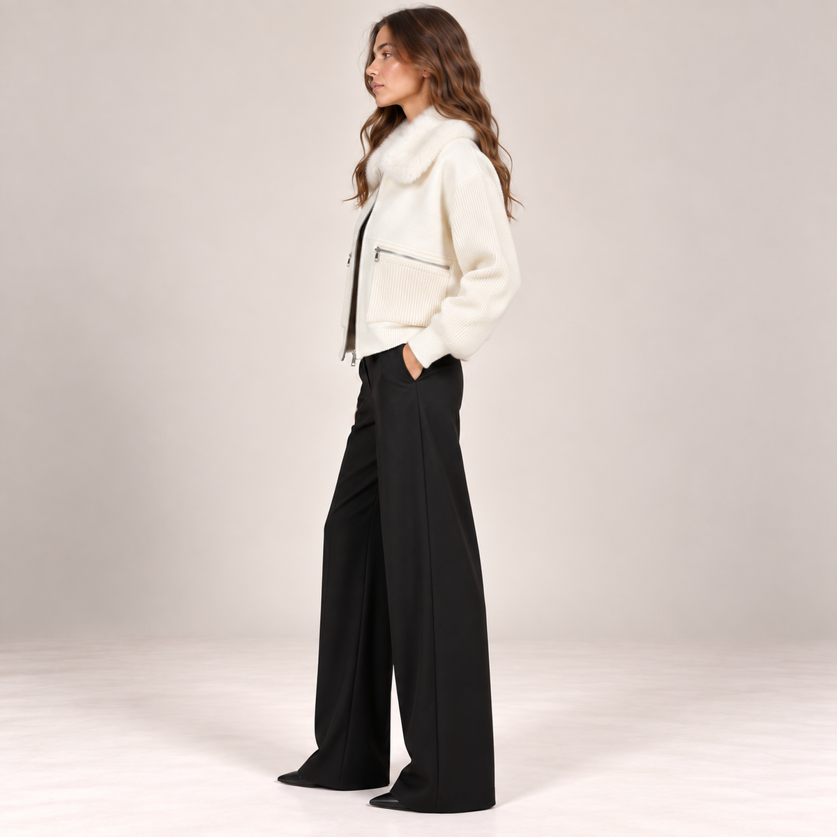 Faux Fur Collar Knit Jacket