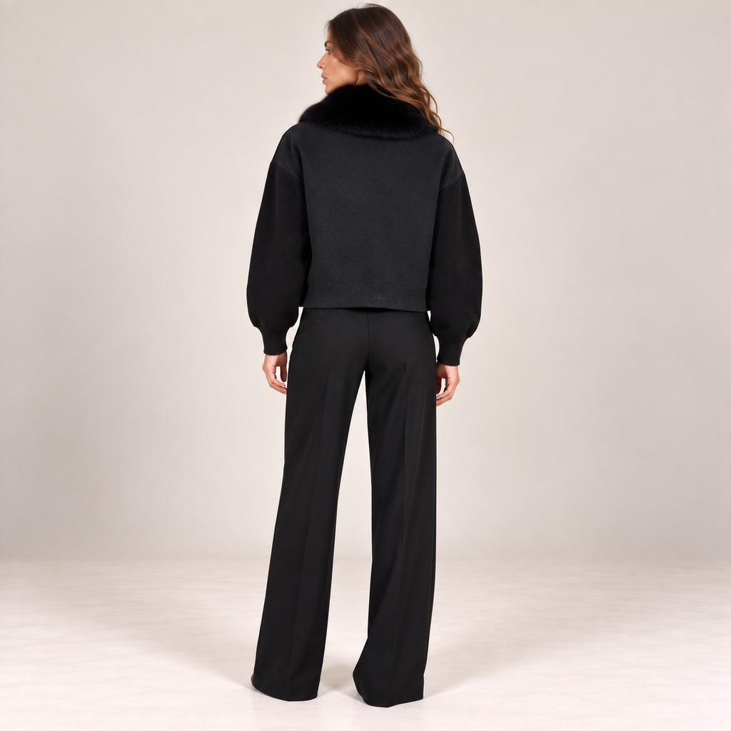 Faux Fur Collar Knit Jacket