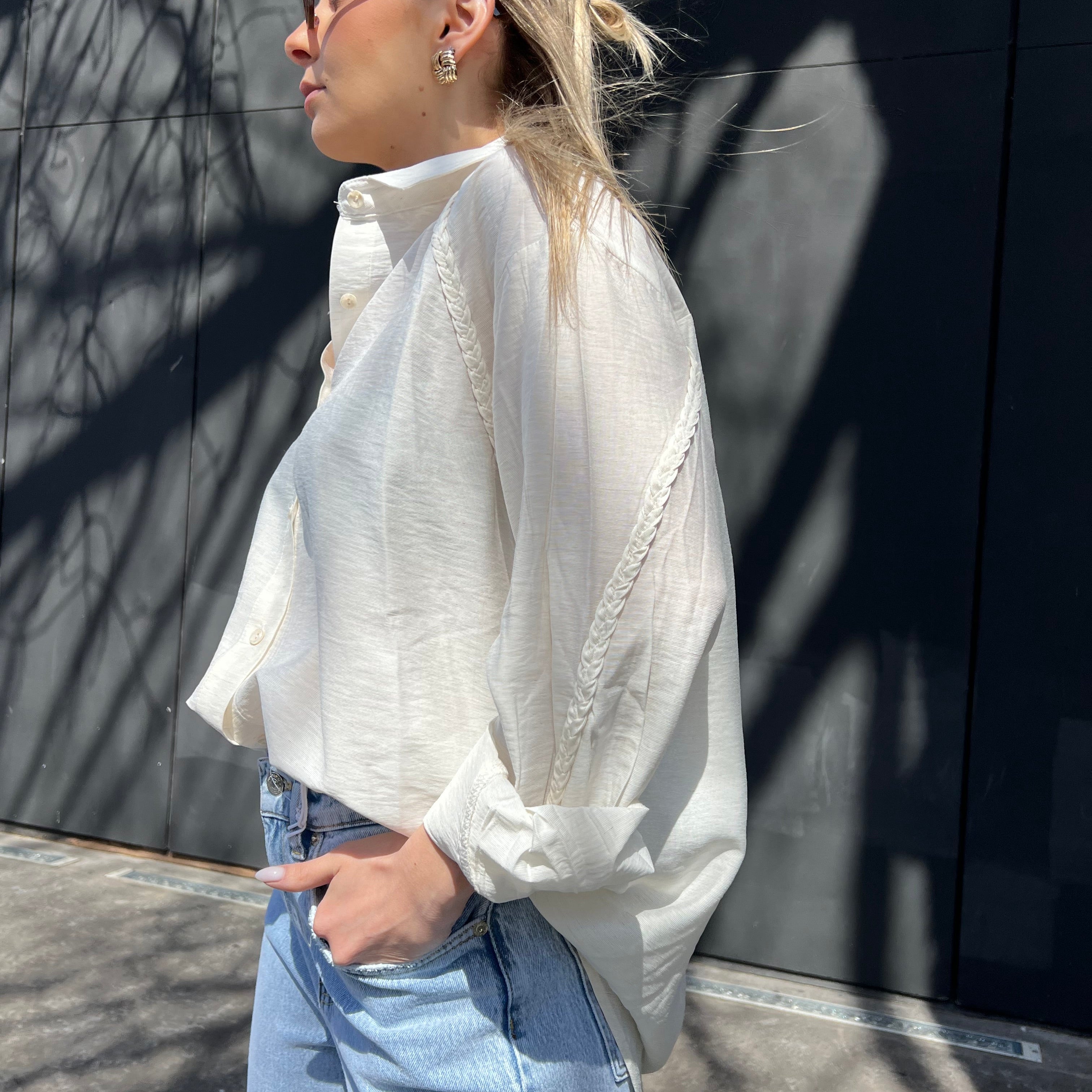 Braided shoulder oversized shirt