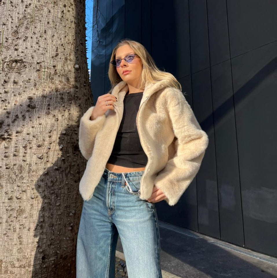 Faux fur hooded jacket