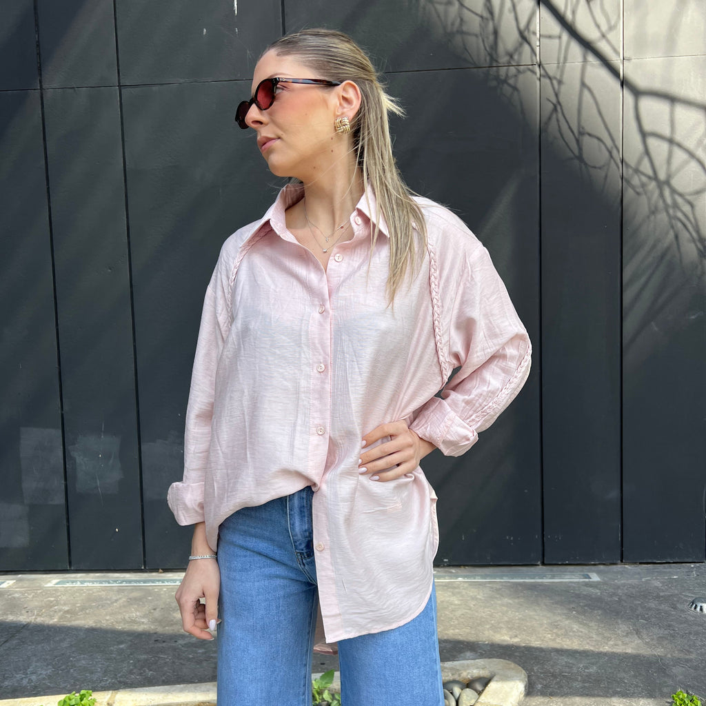 Braided shoulder oversized shirt
