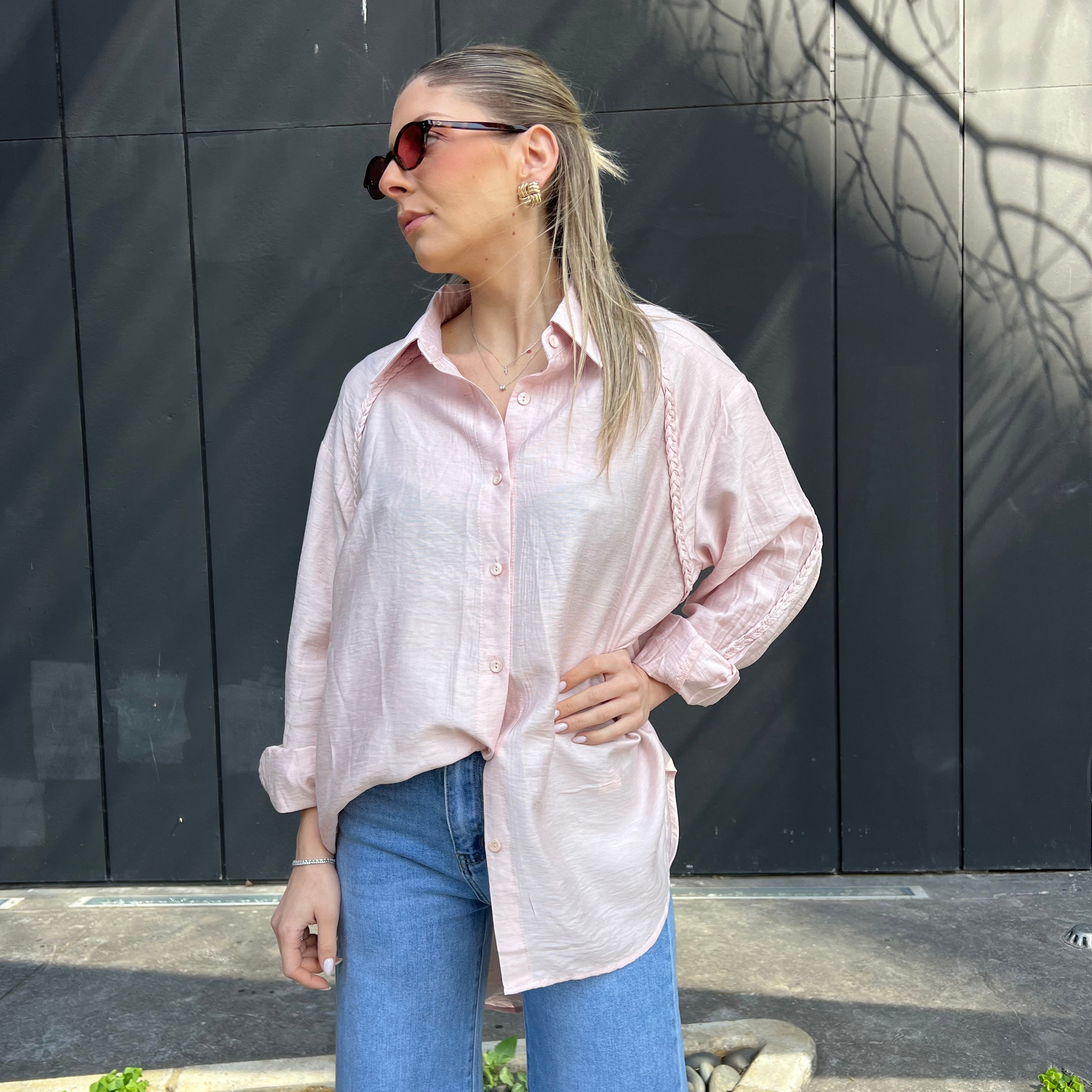 Braided shoulder oversized shirt