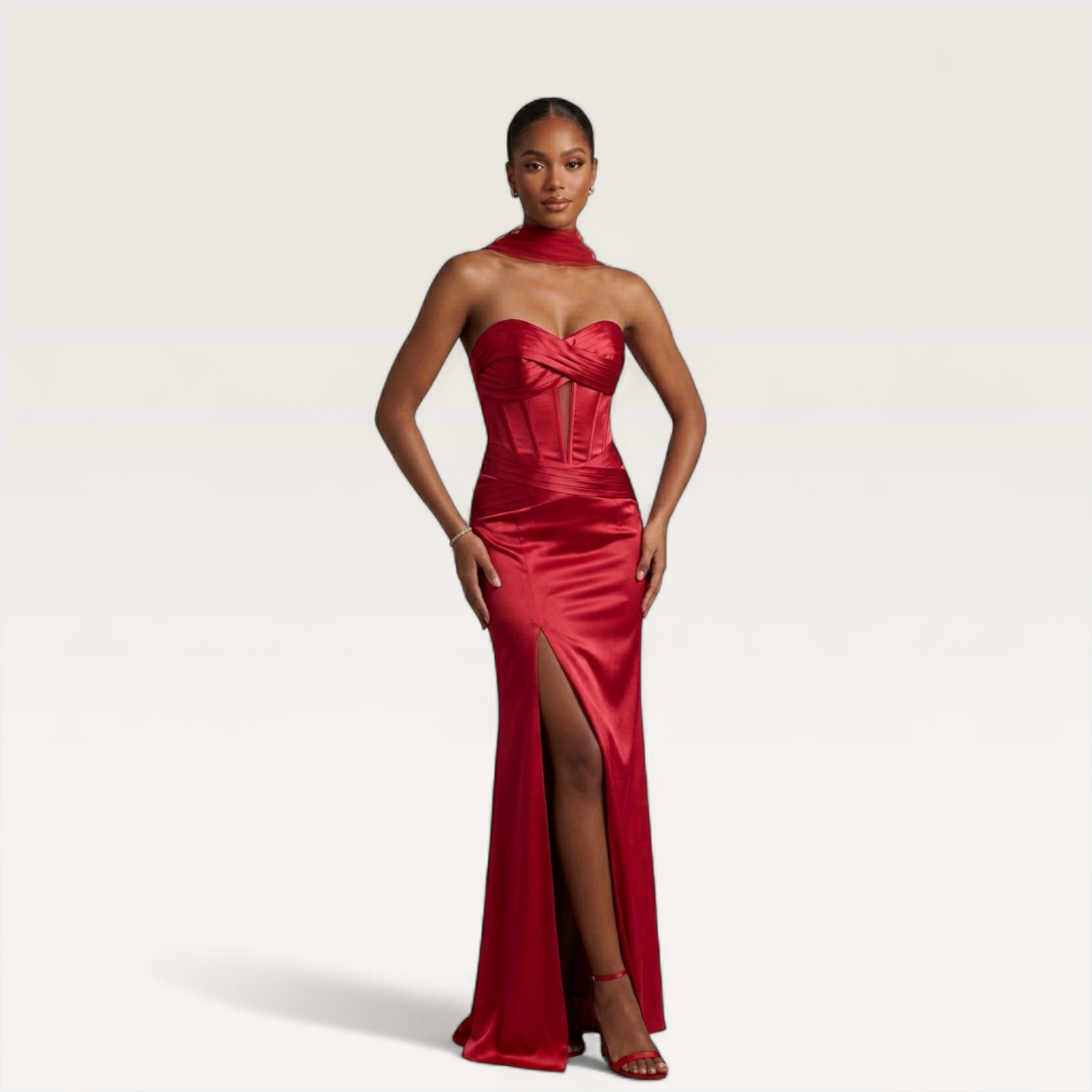 Satin Corset Gown with Scarf