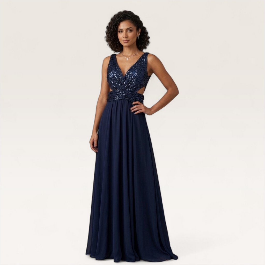 Evening dress with Shiny V shape cut-out