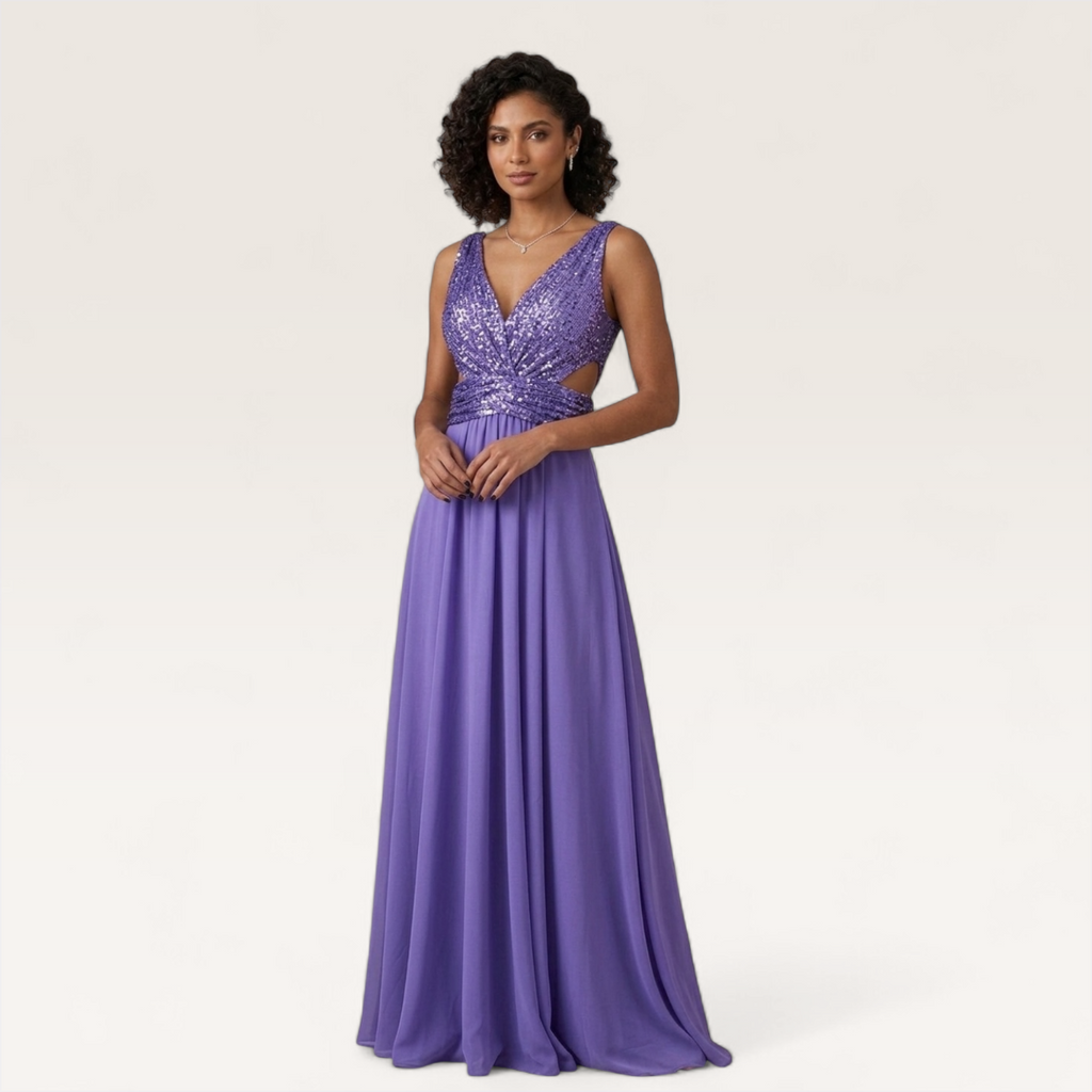 Evening dress with Shiny V shape cut-out
